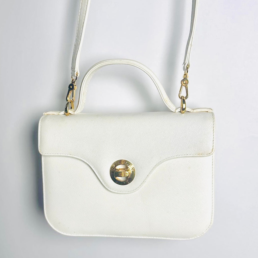 Givenchy White GHW Leather Classic Flap Logo 2-Way Shopper Shoulder Sling Top Handle Bag