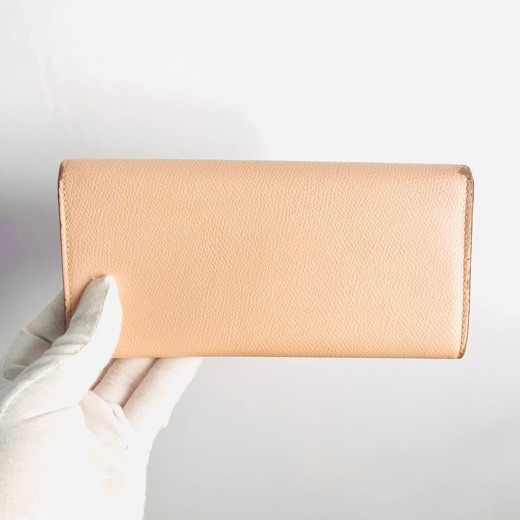 Fendi Blush Pink GHW Giant FF Monogram Logo F-Is Calfskin Leather Flap Long Wallet