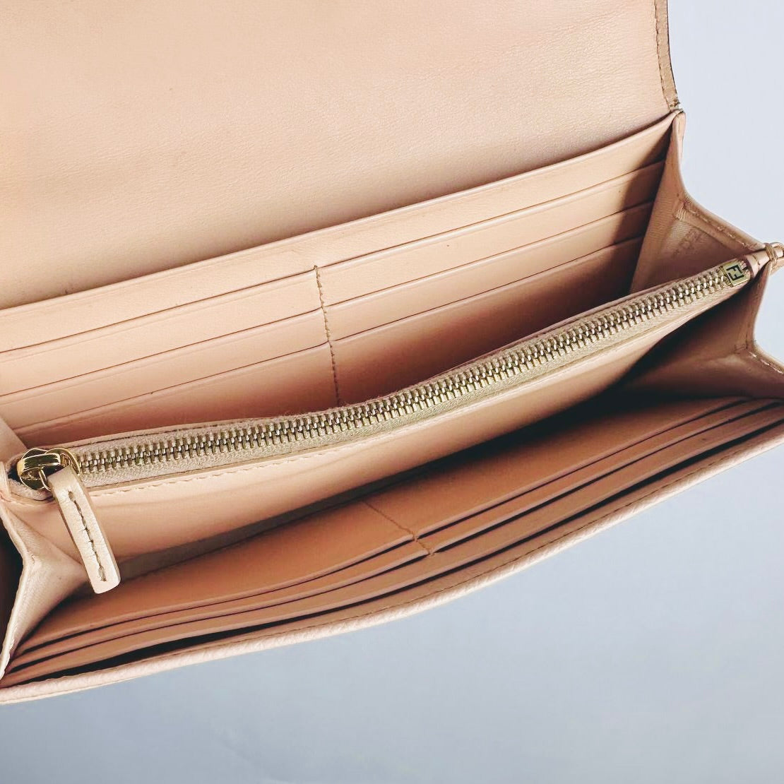 Fendi Blush Pink GHW Giant FF Monogram Logo F-Is Calfskin Leather Flap Long Wallet