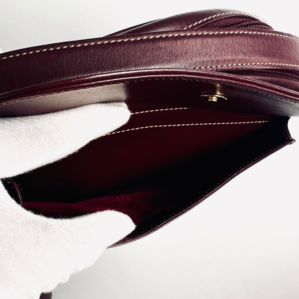 Cartier Must / Mast de Cartier Burgundy Red Maroon GHW Smooth Leather Flap Zip Shoulder Sling Bag