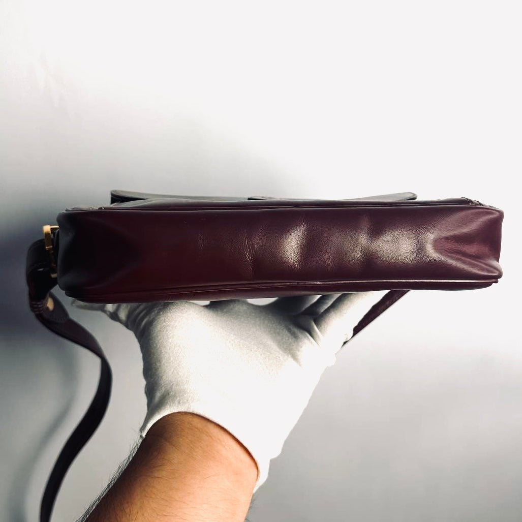 Cartier Must / Mast de Cartier Burgundy Red Maroon GHW Smooth Leather Flap Zip Shoulder Sling Bag