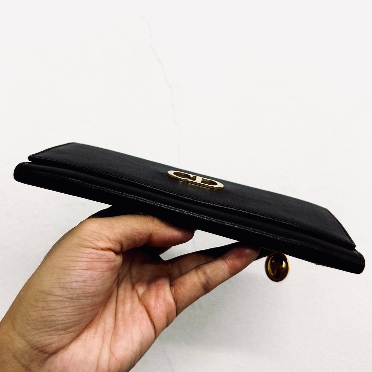 Christian Dior CD Dark Brown GHW Smooth Leather Giant Monogram Logo Flap Continental Long Wallet