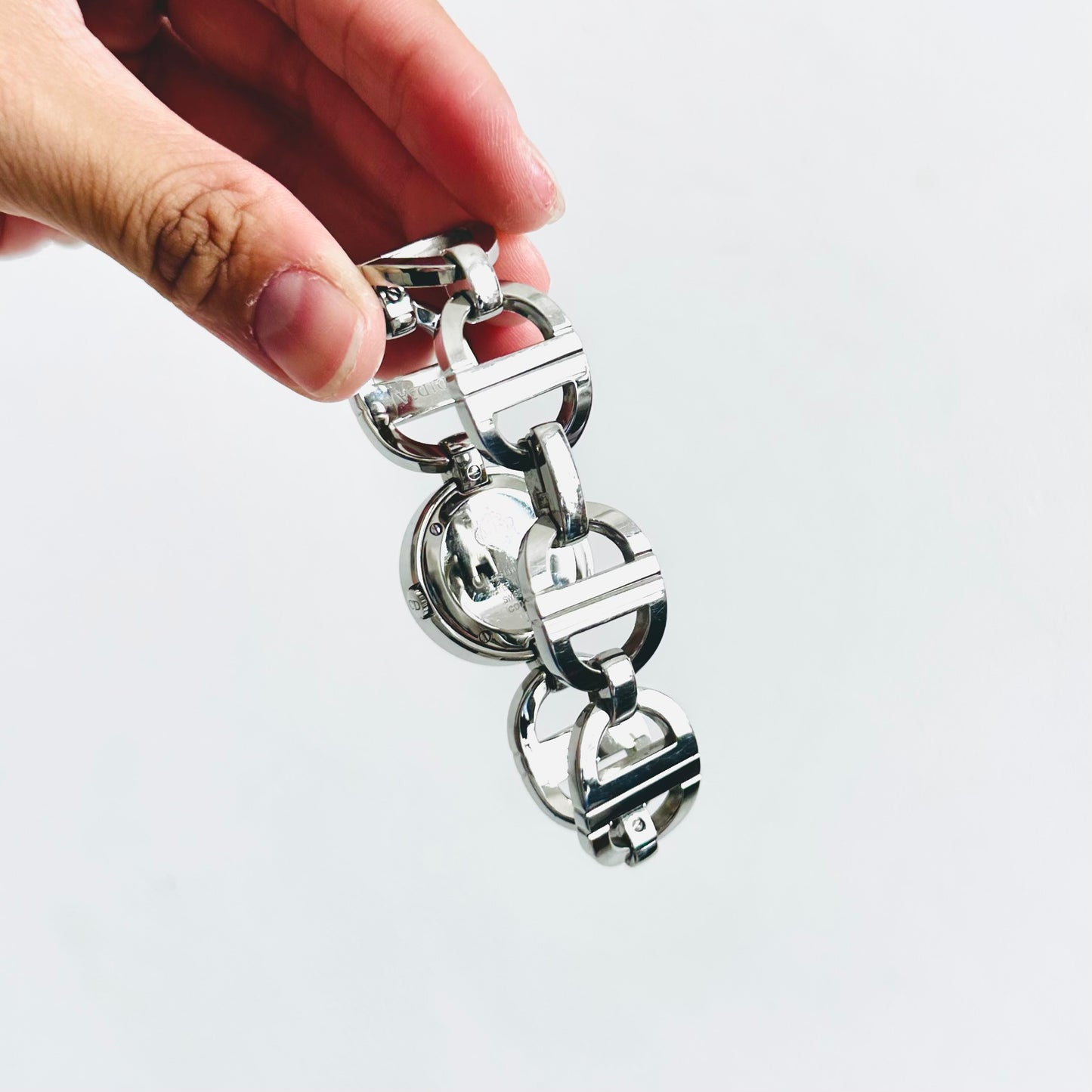 Christian Dior CD Chunky Pandiora Malice Stainless Steel Monogram Logo 25MM Chain Bracelet Bangle Watch