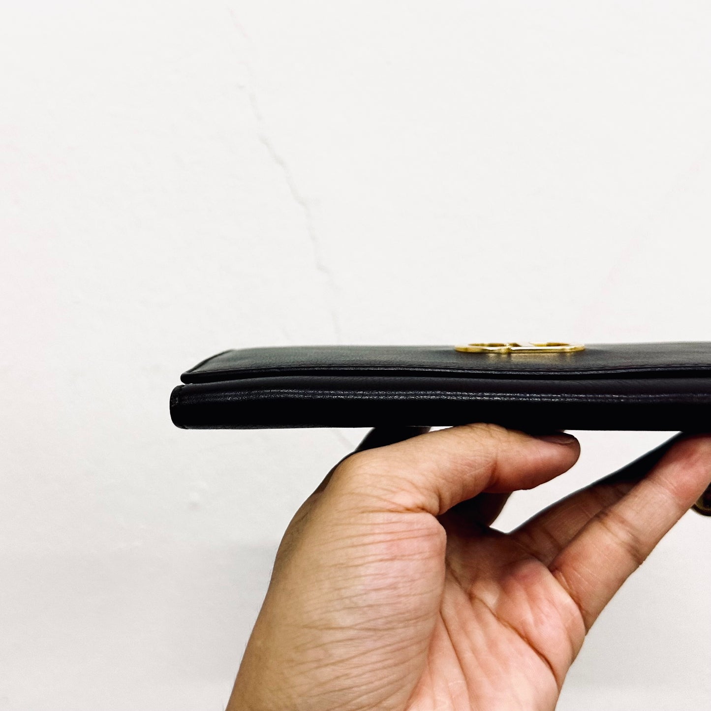 Christian Dior CD Dark Brown GHW Smooth Leather Giant Monogram Logo Flap Continental Long Wallet