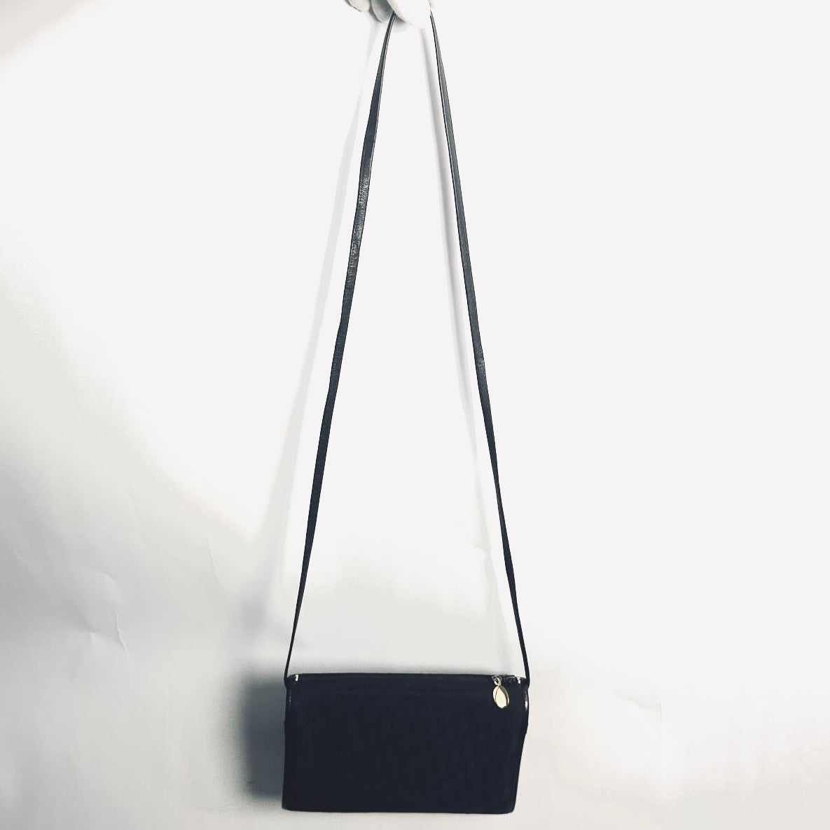 Christian Dior CD Black GHW Iridescent Monogram Logo GHW Zip Shoulder Sling Bag