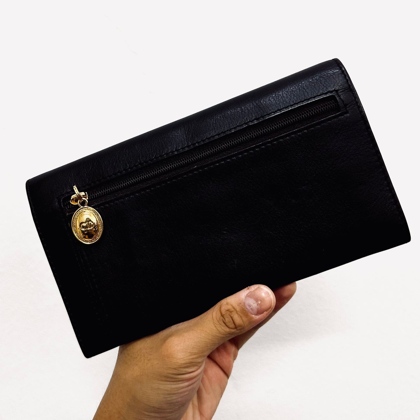 Christian Dior CD Dark Brown GHW Smooth Leather Giant Monogram Logo Flap Continental Long Wallet