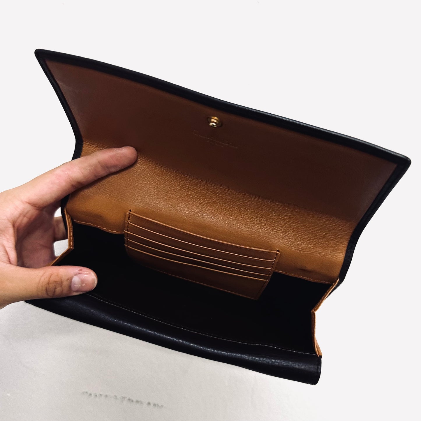 Christian Dior CD Dark Brown GHW Smooth Leather Giant Monogram Logo Flap Continental Long Wallet