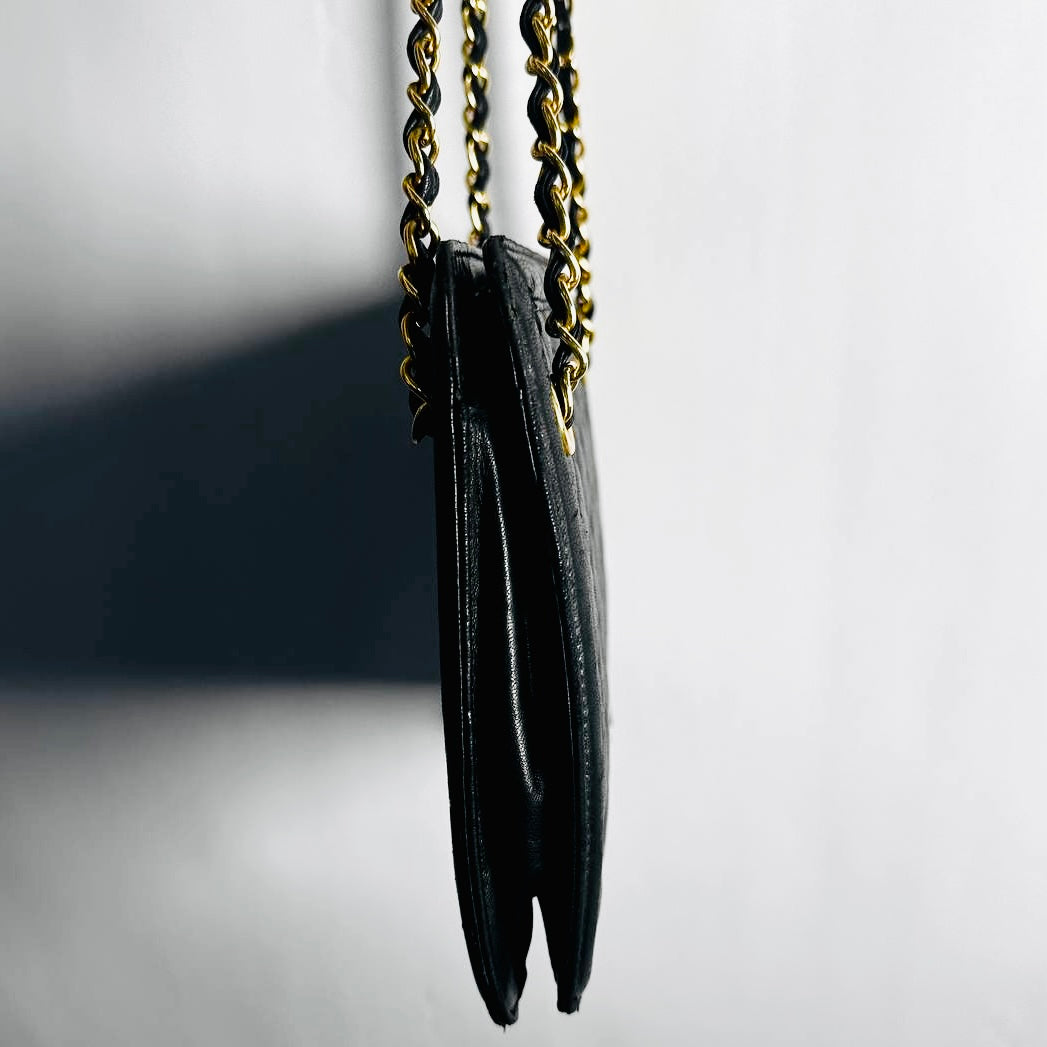 Chanel Black GHW Quilted Lambskin CC Logo Vintage Zip Shoulder Sling Bag 1s with Tassel Fringe