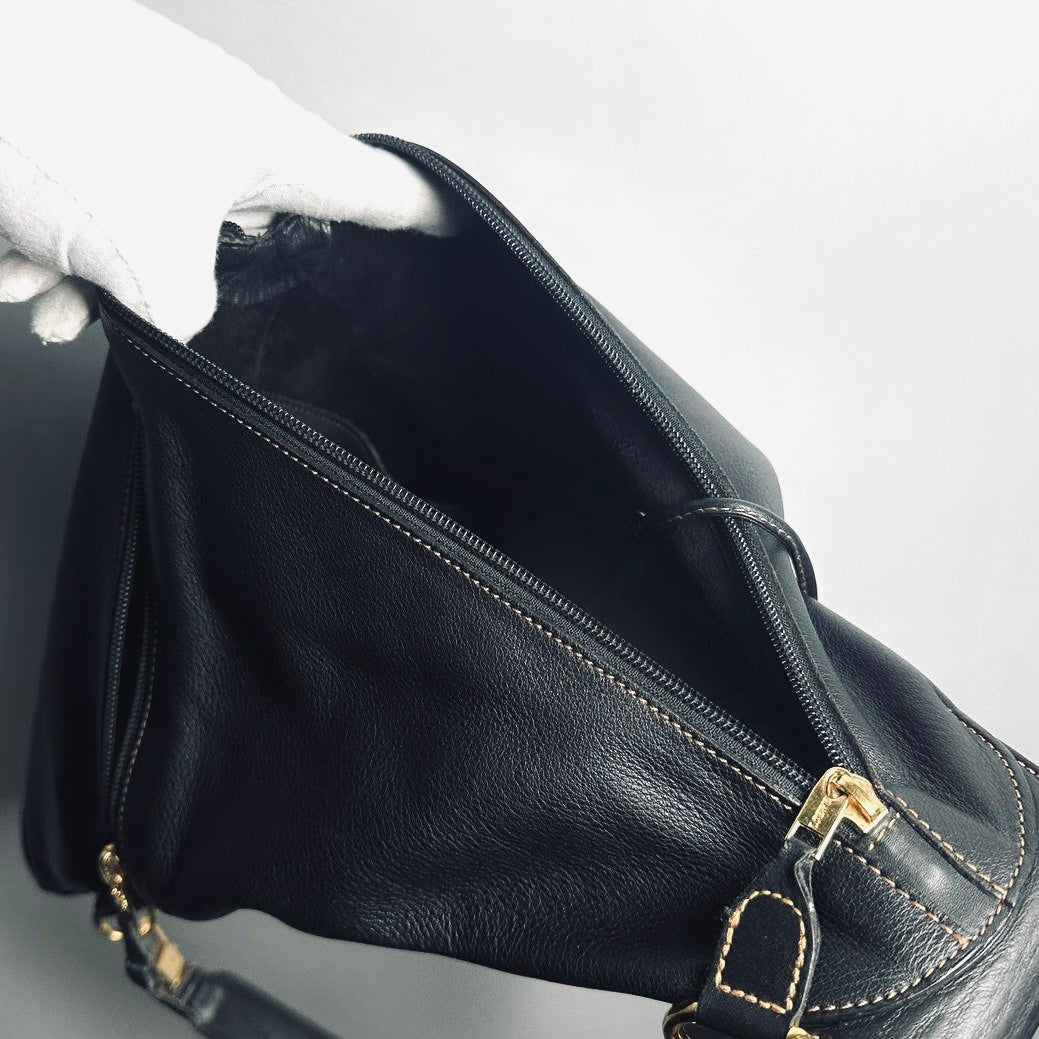 Loewe Anton Black GHW Monogram Logo Leather Shoulder Sling Bag With Pouch