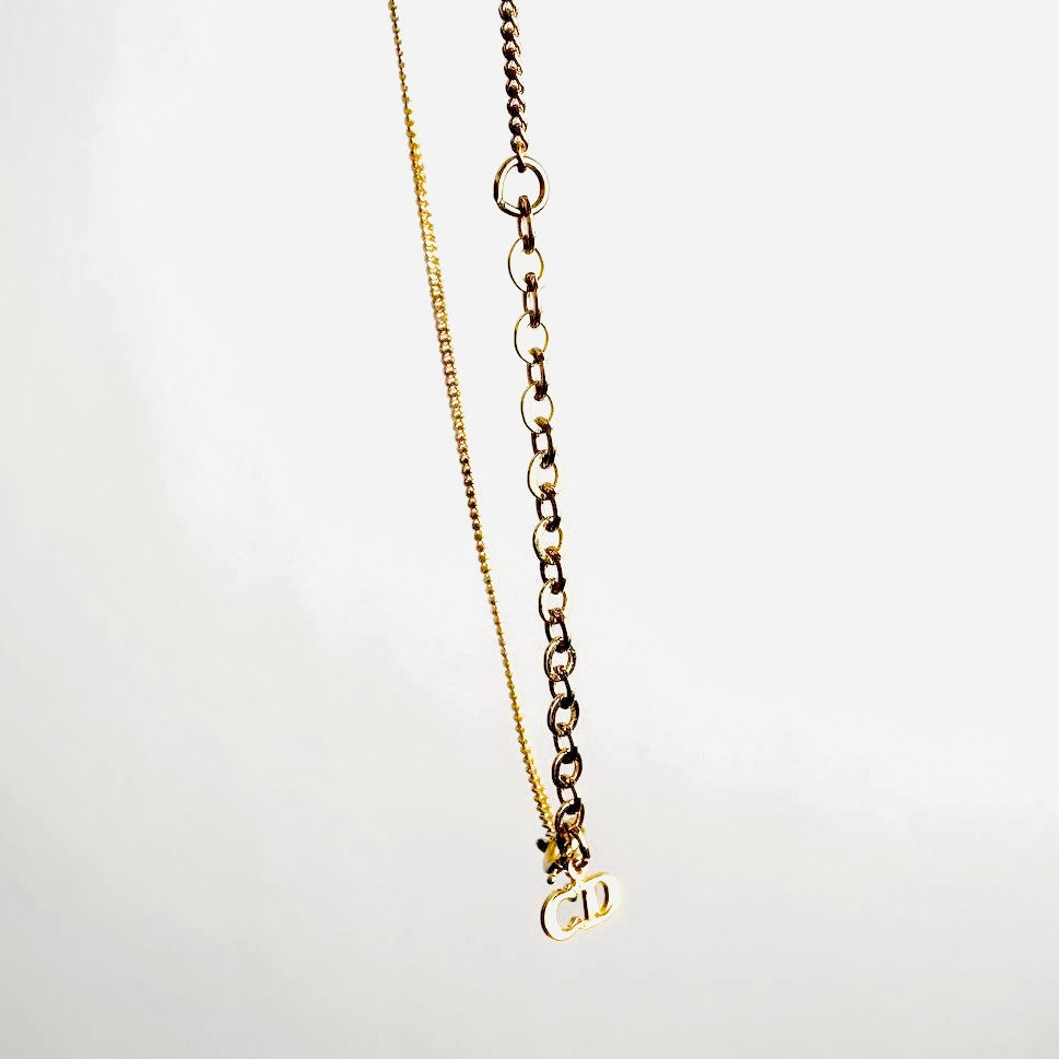 Christian Dior CD Teardrop Gold & Crystals Monogram Logo Signature Pendant Necklace