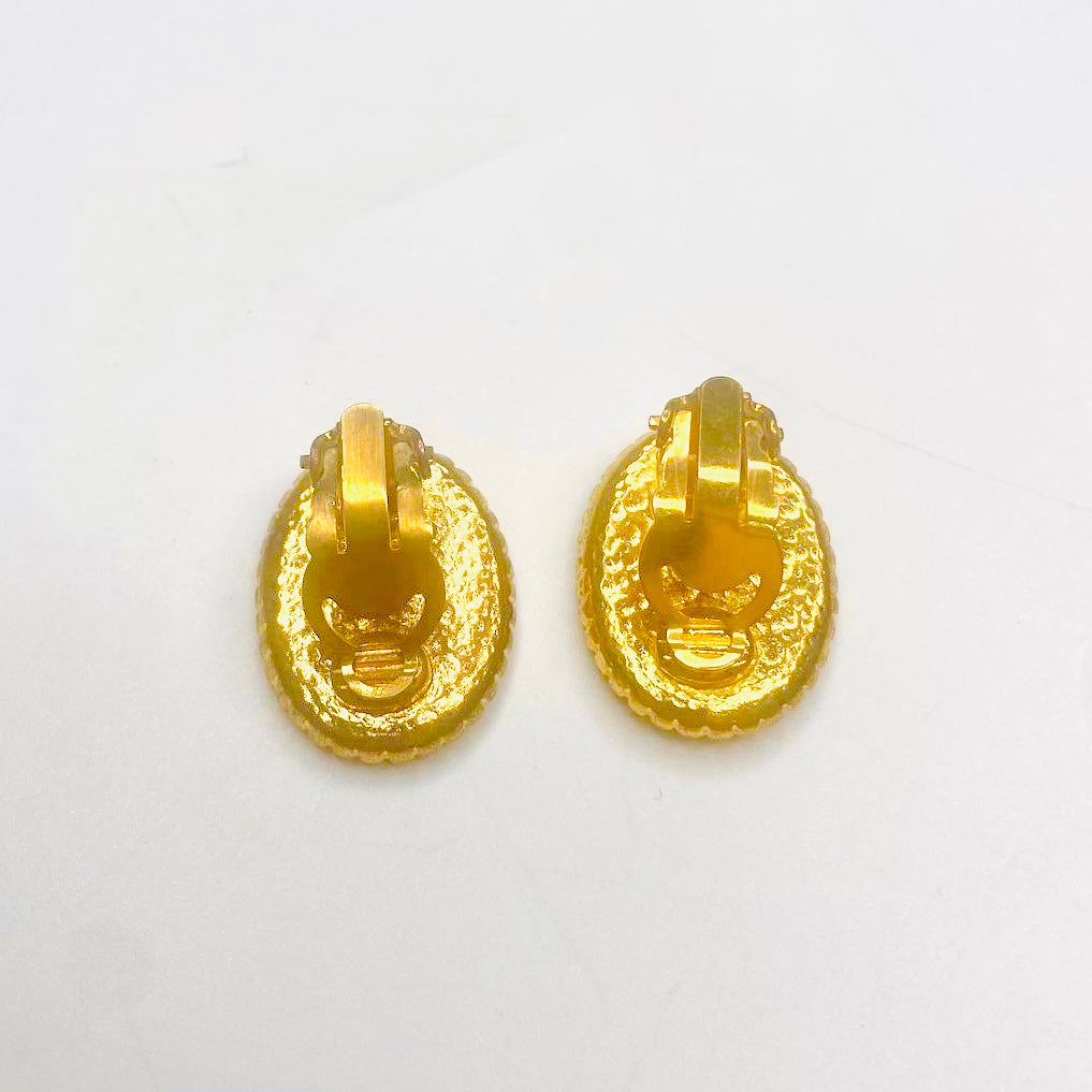 Chanel Giant Gold CC Monogram Logo Oval Clip On Vintage Earrings