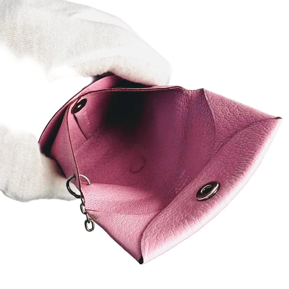 Hermes Bastia Mauve Sylvestre Pink Classic Chevre Leather Flap Coin Purse Wallet