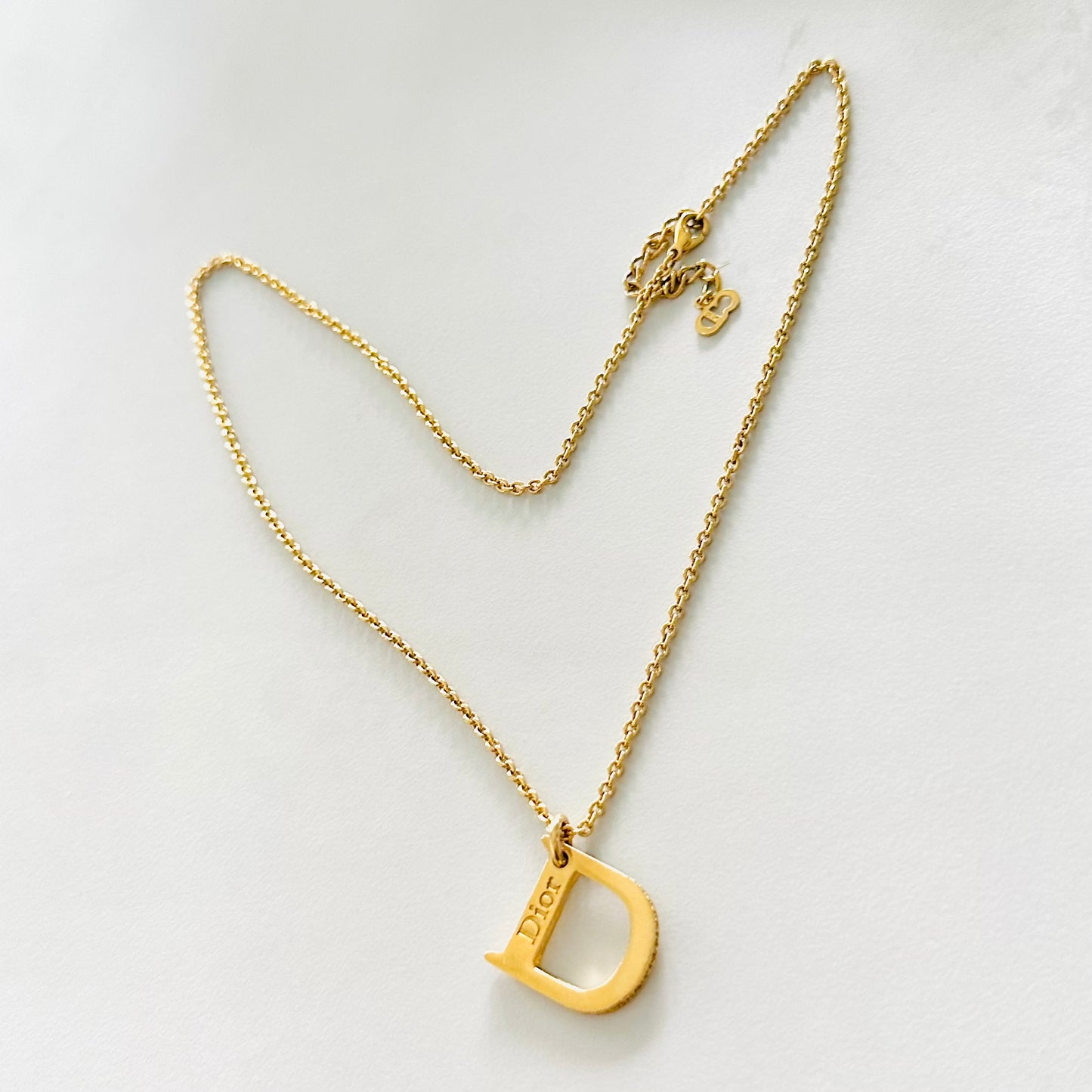 Christian Dior CD Gold Monogram Giant Logo Charm With Crystals Signature Classic Vintage Necklace