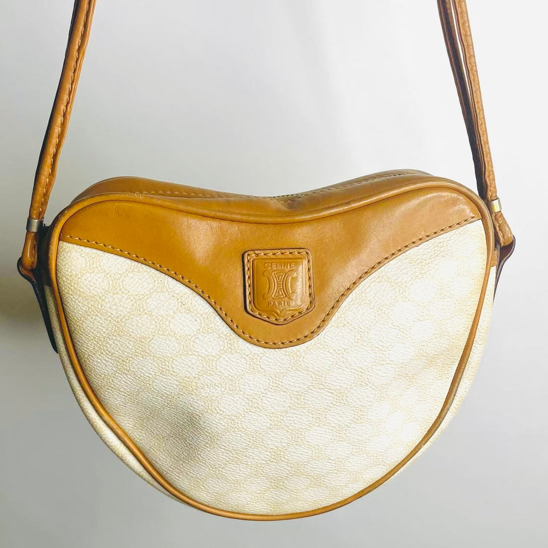 Celine White / Beige Heart Triomphe Macadam Monogram Logo Shoulder Sling Bag