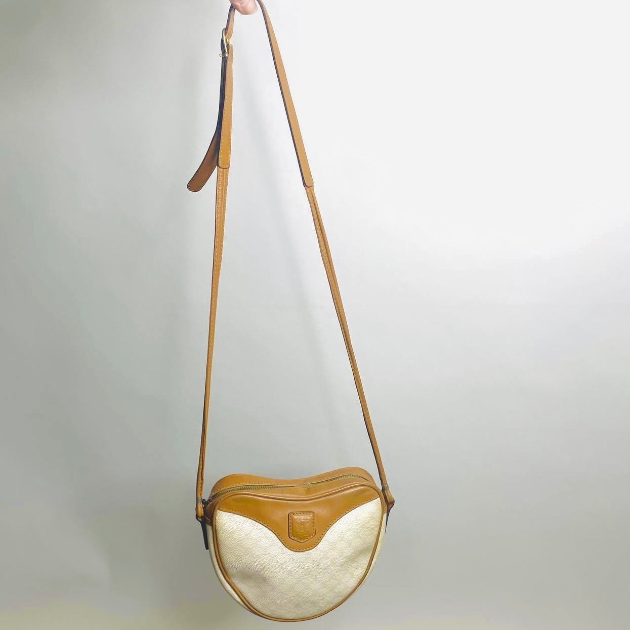 Celine White / Beige Heart Triomphe Macadam Monogram Logo Shoulder Sling Bag