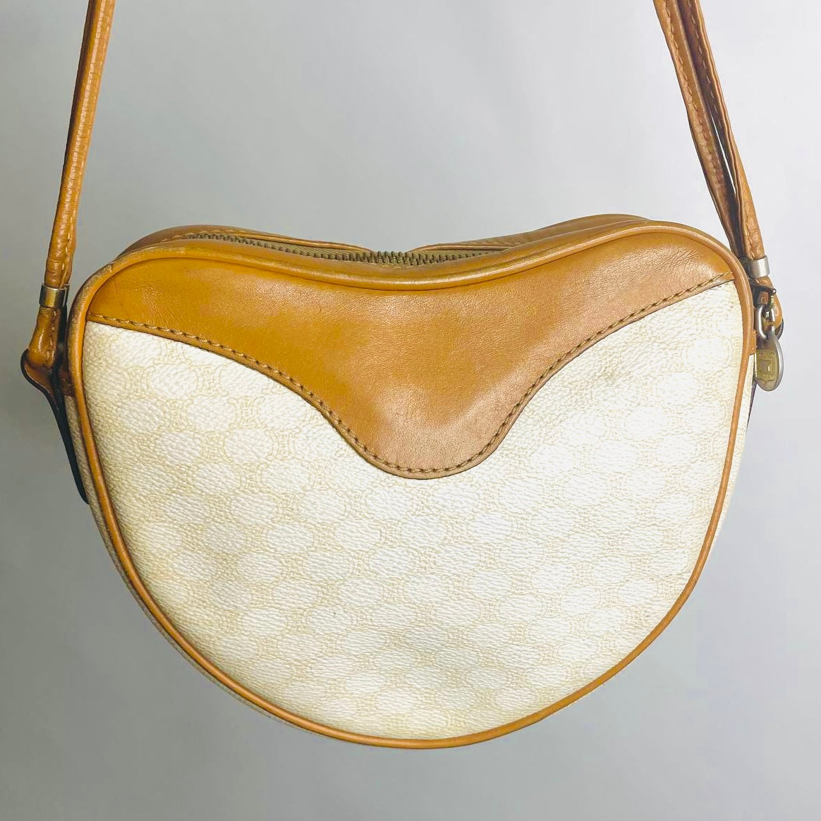 Celine White / Beige Heart Triomphe Macadam Monogram Logo Shoulder Sling Bag