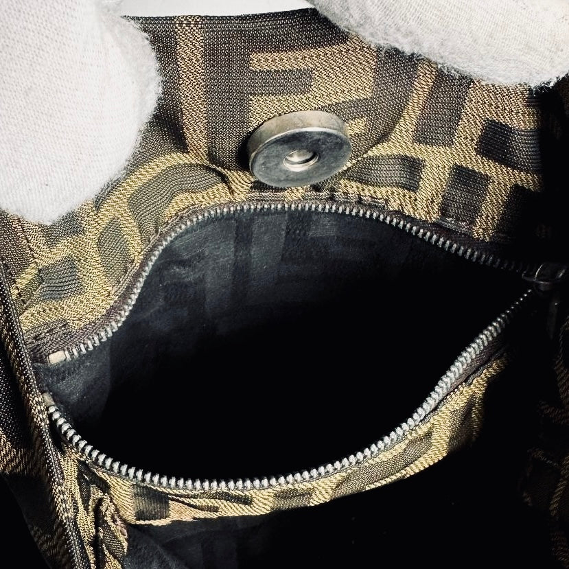 Fendi Brown FF Monogram Logo Zucca Zucchino Shopper Shoulder Tote Bag