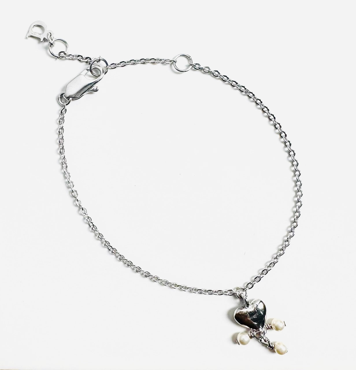 Christian Dior CD Monogram Logo Heart Charms Silver Bracelet