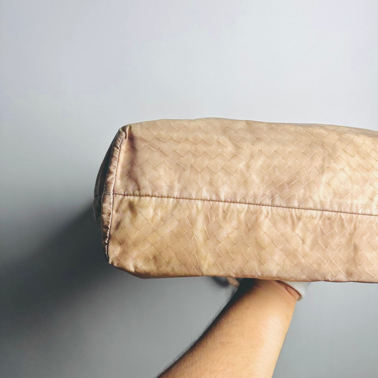 Bottega Veneta BV Cream Beige Intrecciato Intrecciomirage Printed Woven Fabric Shopper Shoulder Tote Bag