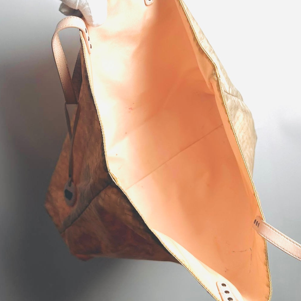 Bottega Veneta BV Cream Beige Intrecciato Intrecciomirage Printed Woven Fabric Shopper Shoulder Tote Bag