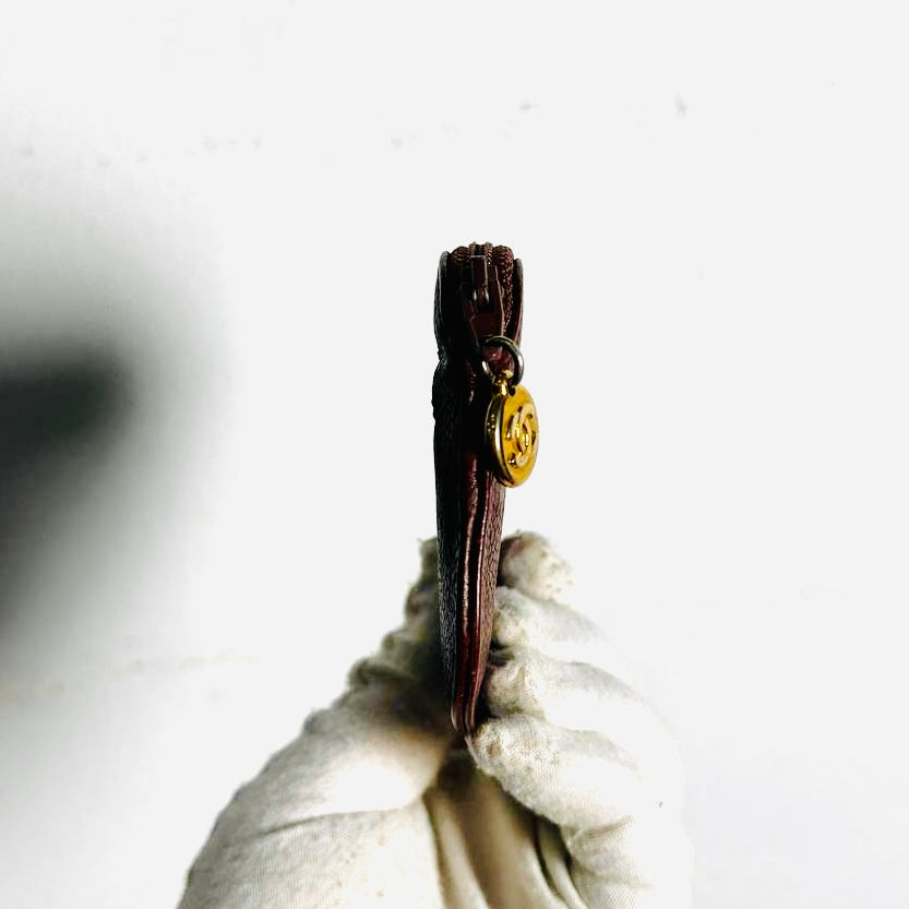 Chanel Maroon GHW Giant CC Logo Caviar Small Keyring Zip Pouch Clutch