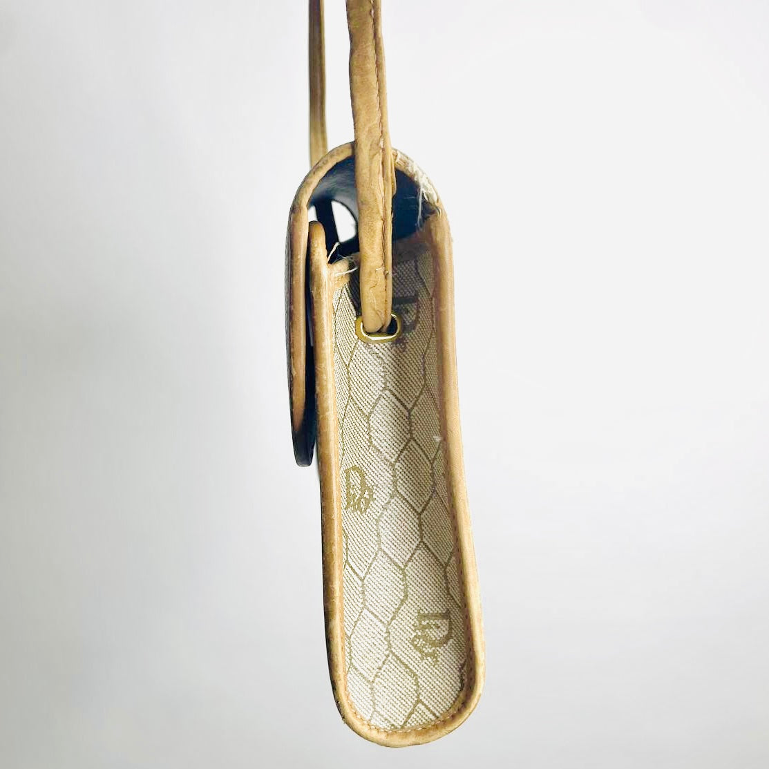 Christian Dior CD Beige Honeycomb GHW Oblique Monogram Logo Vintage Flap Shoulder Sling Bag