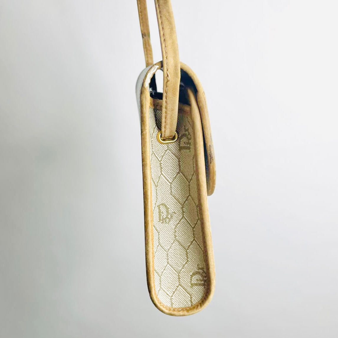 Christian Dior CD Beige Honeycomb GHW Oblique Monogram Logo Vintage Flap Shoulder Sling Bag