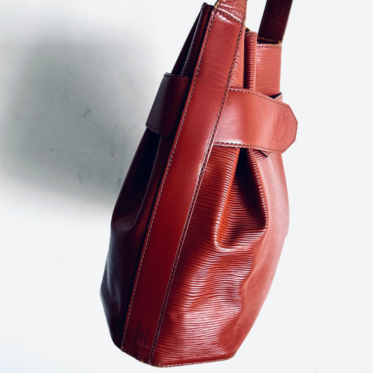 Louis Vuitton LV Dark Burnt Red Sac Depaule Epi Leather Monogram Logo Bucket Shoulder Sling Bag