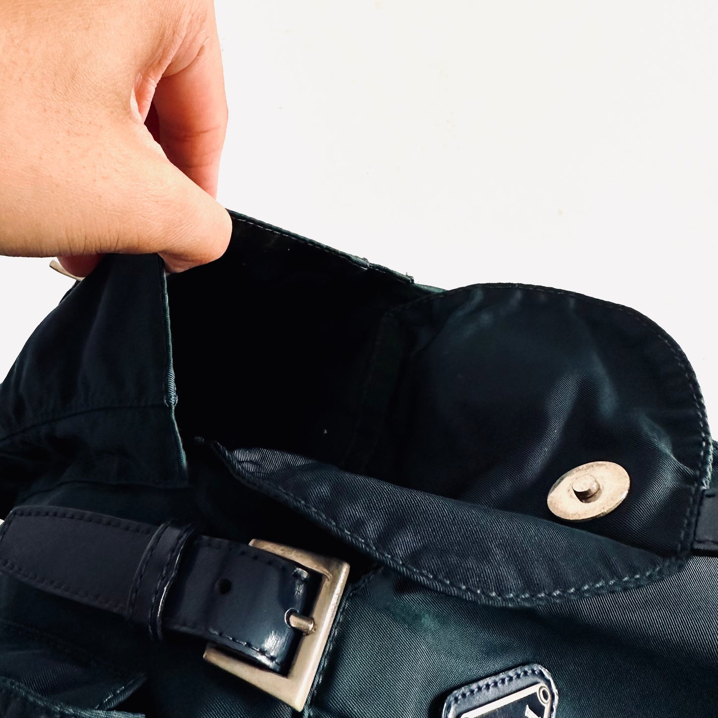 Prada Malachite Teal Tessuto Classic Logo Nylon & Leather Backpack Drawstring Bag