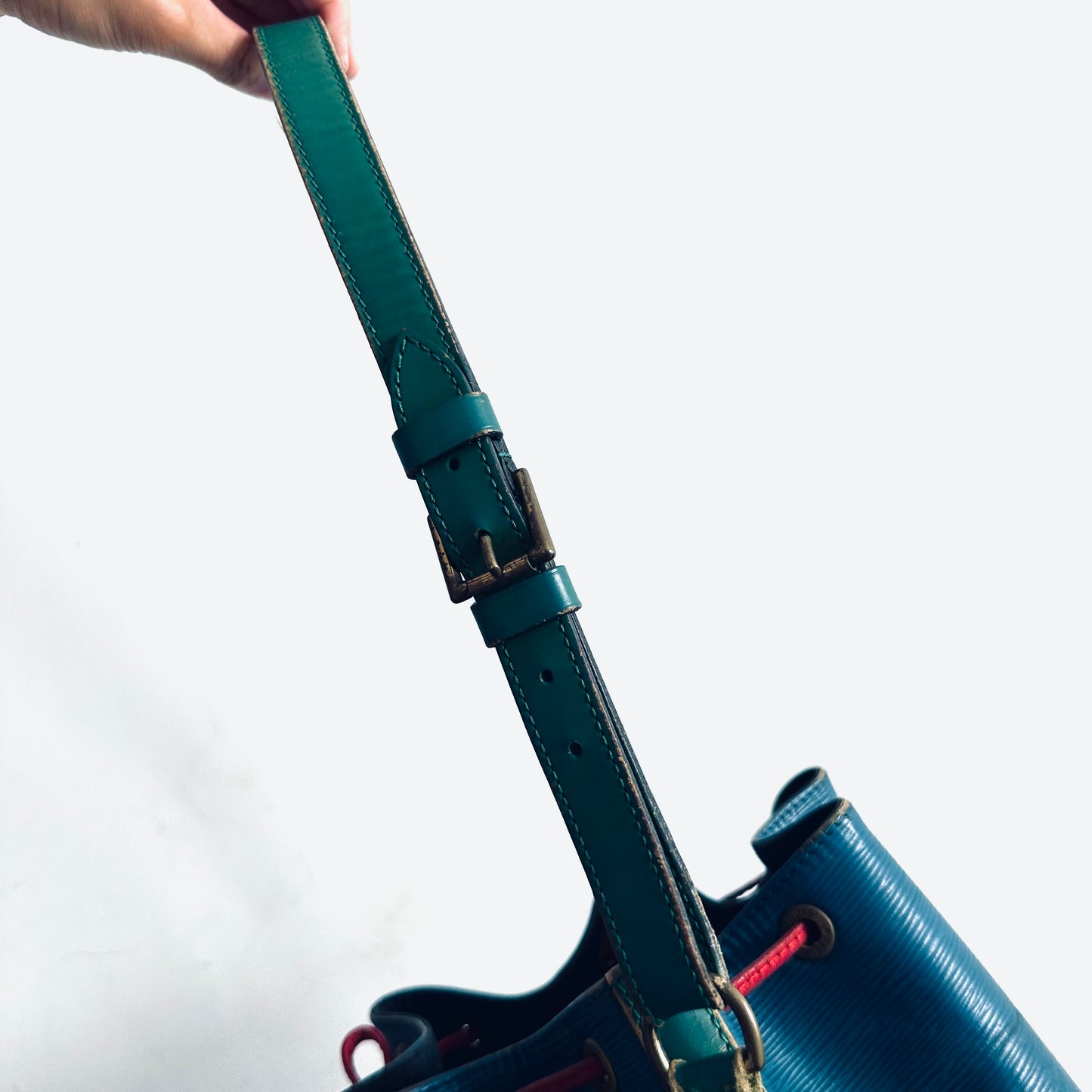 Louis Vuitton LV Red / Blue / Green GHW Epi Leather Petit Noe Bucket Monogram Logo Shoulder Sling Bag