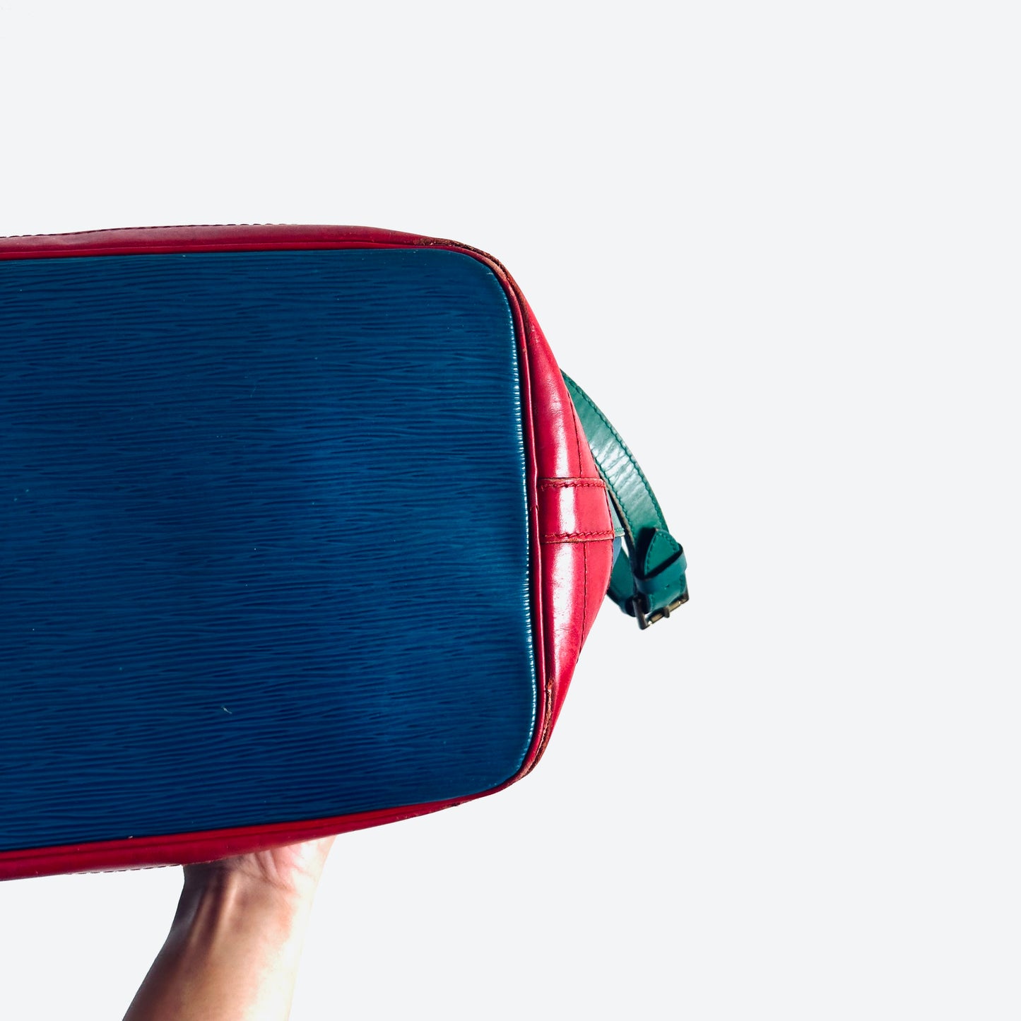 Louis Vuitton LV Red / Blue / Green GHW Epi Leather Petit Noe Bucket Monogram Logo Shoulder Sling Bag