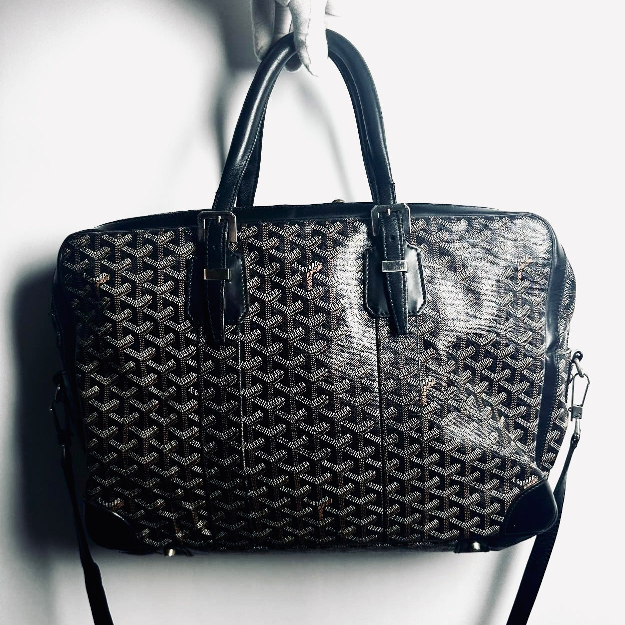 Goyard Black Ambassador MM Briefcase Monogram Logo Goyardine Tote Bag