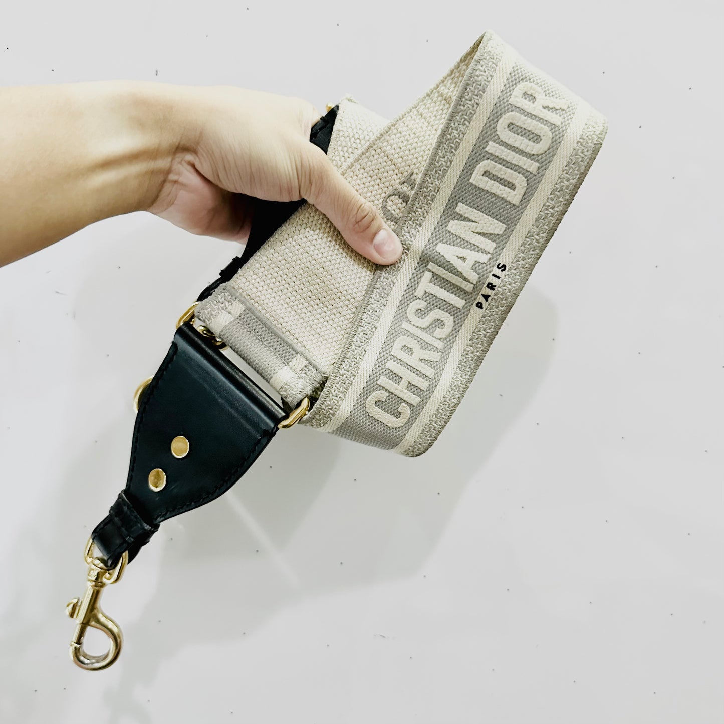 Christian Dior CD Grey GHW Oblique Monogram Logo Guitar Embroidered Embroidery Shoulder Strap