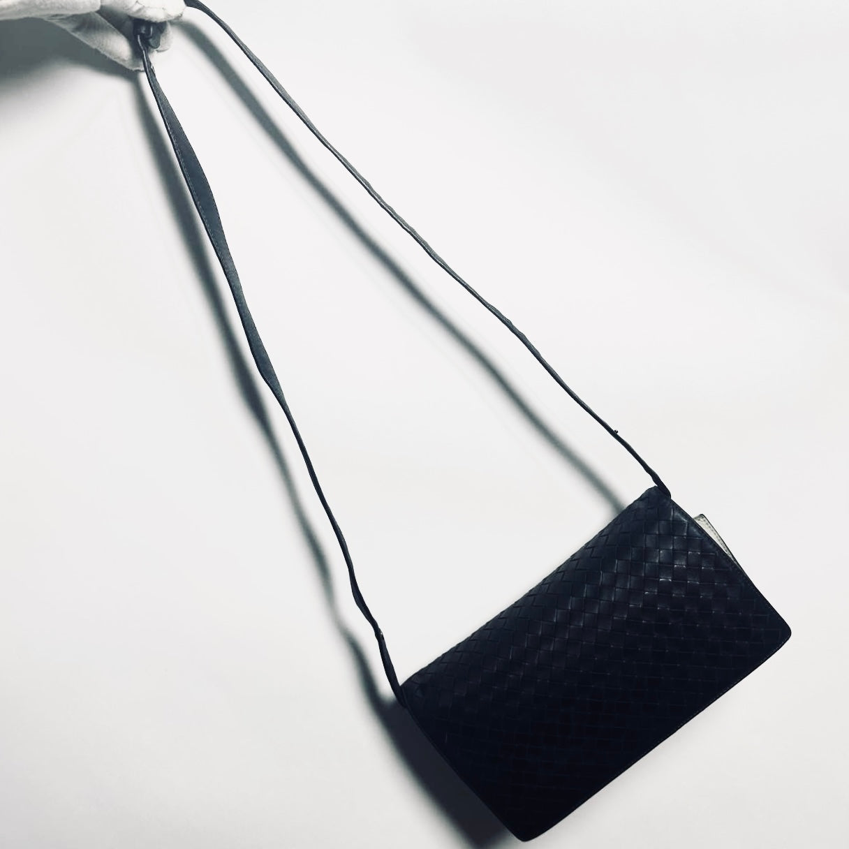 Bottega Veneta BV Black Intrecciato Nappa Woven Leather Full Flap Shoulder Sling Bag