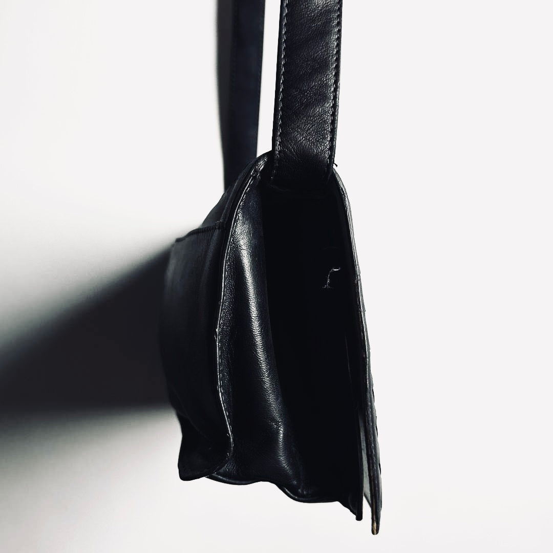Bottega Veneta BV Black Intrecciato Nappa Woven Leather Full Flap Shoulder Sling Bag