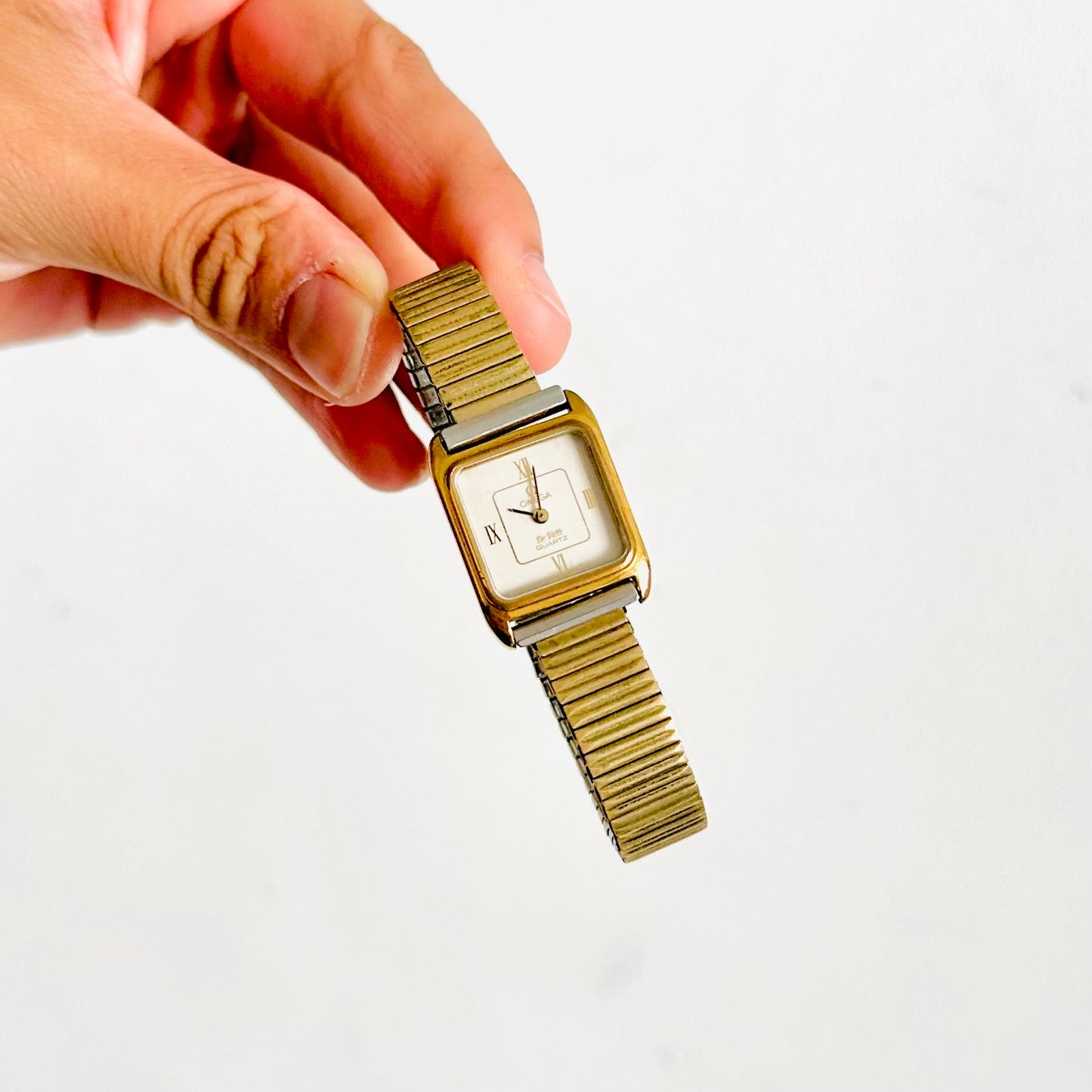 Omega De Ville Two Tone Gold Square Dial Stainless Steel 18MM Quartz Vintage Watch