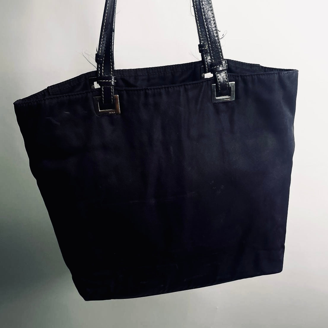 Prada Black Tessuto Acciaio Classic Logo Shopper Zip Shoulder Tote Bag