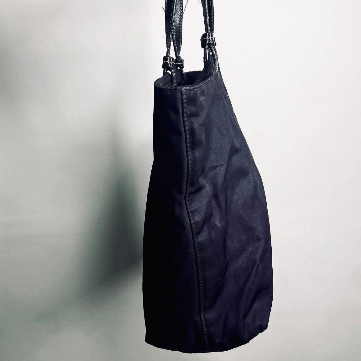 Prada Black Tessuto Acciaio Classic Logo Shopper Zip Shoulder Tote Bag