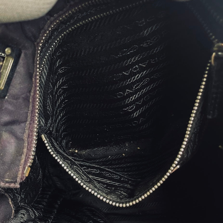 Prada Black Tessuto Acciaio Classic Logo Shopper Zip Shoulder Tote Bag