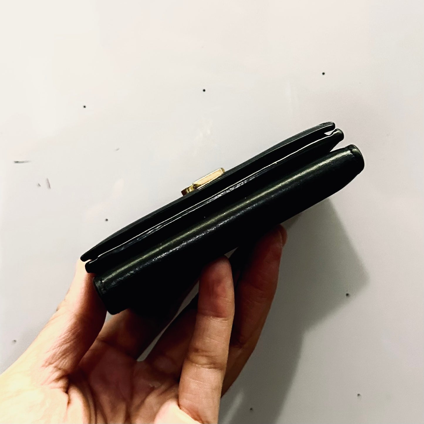 YSL Yves Saint Laurent Black GHW Line Origami Tiny Trifold Compact Flap Wallet Calfskin Leather