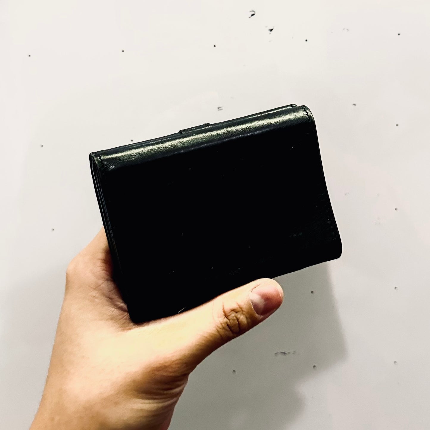 YSL Yves Saint Laurent Black GHW Line Origami Tiny Trifold Compact Flap Wallet Calfskin Leather