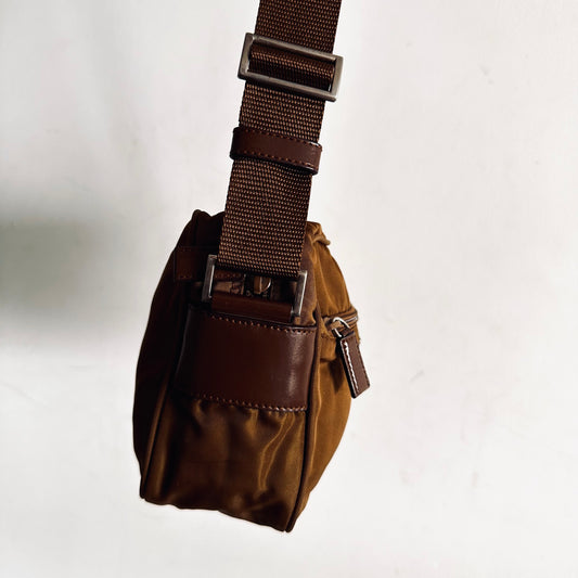 Prada Tan Brown Tessuto Logo Classic Nylon & Leather Camera Shoulder Sling Bag