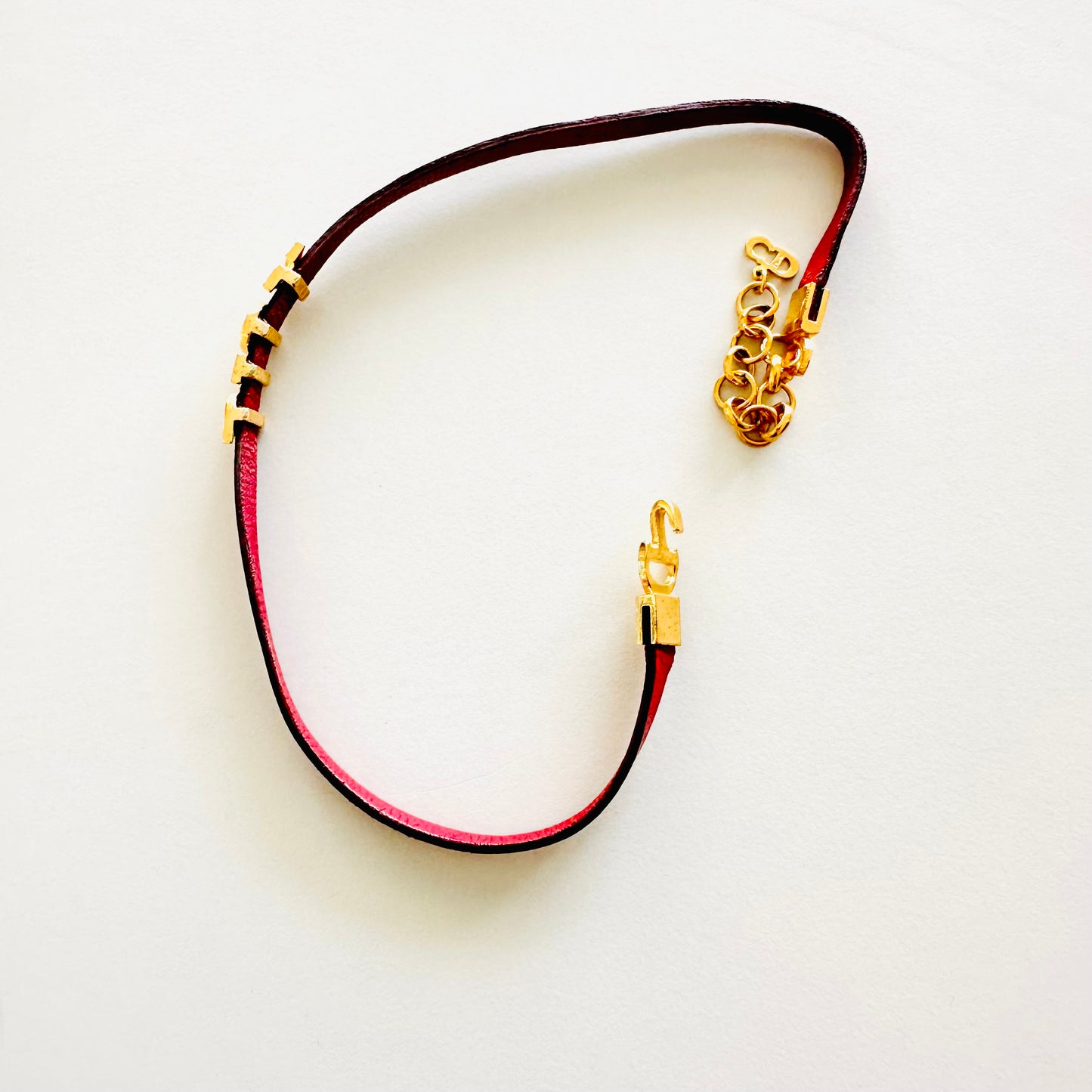 Christian Dior CD Maroon Red GHW Monogram Logo Charms Signature Classic Choker Necklace