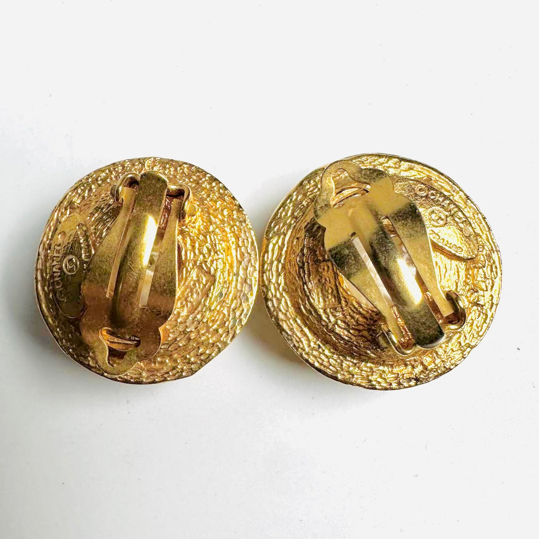 Chanel Giant CC Monogram Logo Large Gold & Pearls Clip On Vintage Earrings