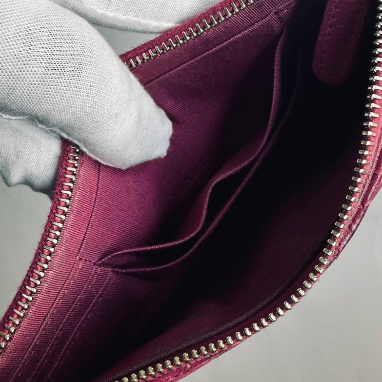 Chanel Camellia Fuchsia GHW CC Monogram Logo Embossed Lambskin Zip Long Flat Wallet Cardholder Card Case Pouch 26s