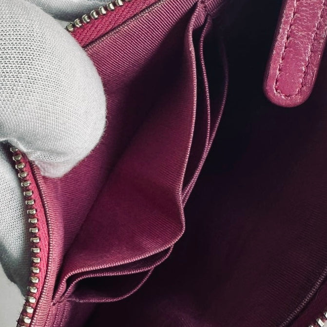 Chanel Camellia Fuchsia GHW CC Monogram Logo Embossed Lambskin Zip Long Flat Wallet Cardholder Card Case Pouch 26s