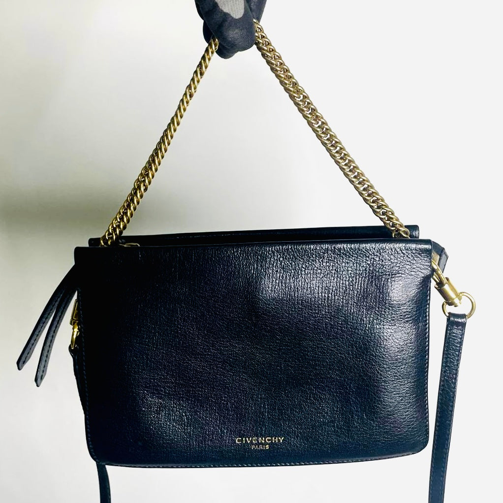 Givenchy Cross 3 Cross3 Black GHW Monogram Logo Goatskin Leather 2-Way Shoulder Sling Top Handle Bag