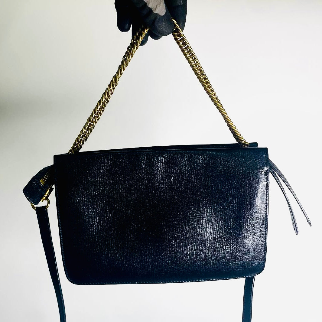 Givenchy Cross 3 Cross3 Black GHW Monogram Logo Goatskin Leather 2-Way Shoulder Sling Top Handle Bag