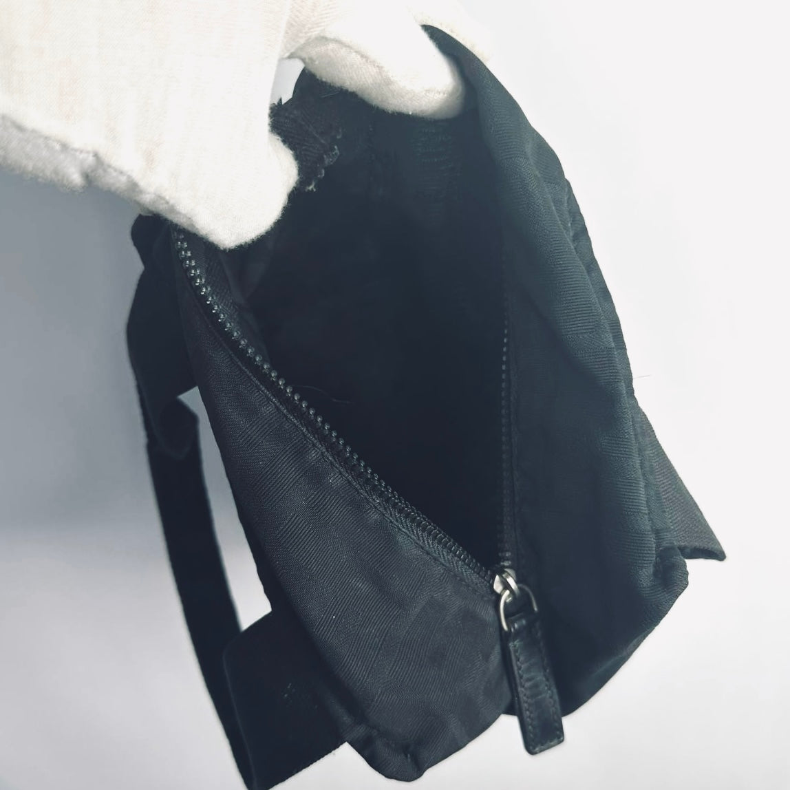 Fendi Roma Black Zucca FF Monogram Logo Mini Bucket Dumpling Zip Tote Bag