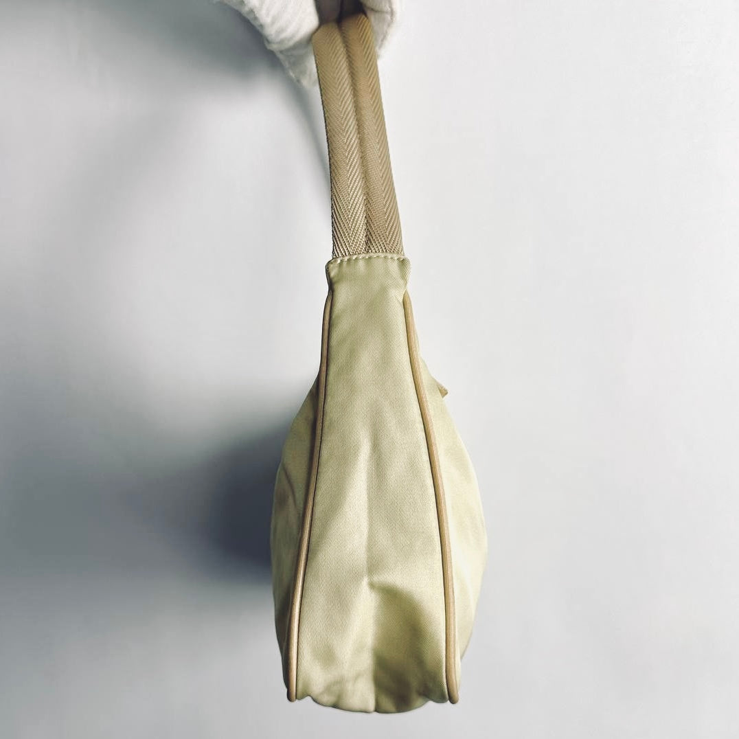 Prada Pale Yellow Tessuto Monogram Logo Nylon Hobo Baguette Shoulder Bag
